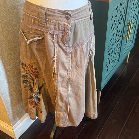 By Deep Los Angeles Dresses & Skirts - Women's distressed A-Line Skirt in Tan with embroidery and so many details! EUC